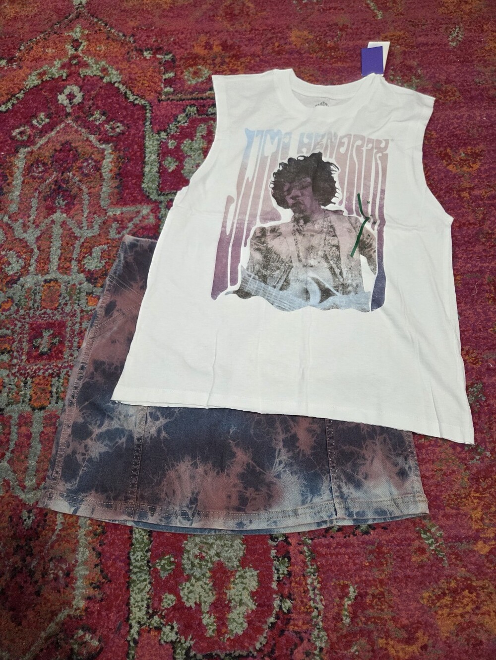 NWT Wild Fable Tie Dye Skirt (8) & Jimi Hendrix Tank (M) Set